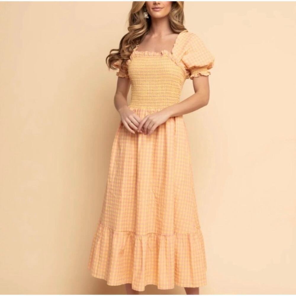 Rachel Parcell Smocked Gingham
Print Midi Dress with Pockets xs‎
